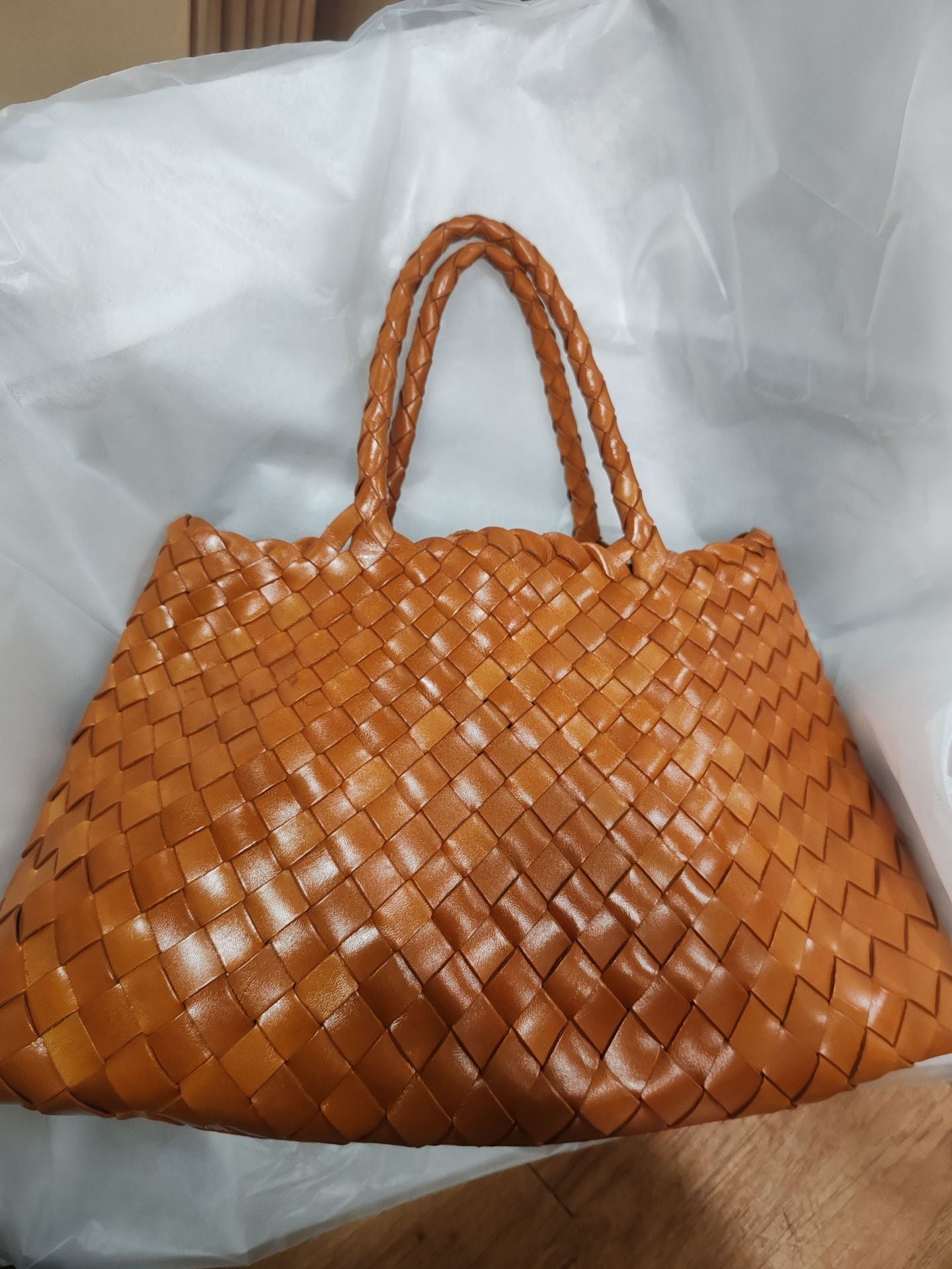 Trendy Retro Large Capacity Handbag Pure Handmade Woven Maternity Bag Commuter Shoulder Tote Bag