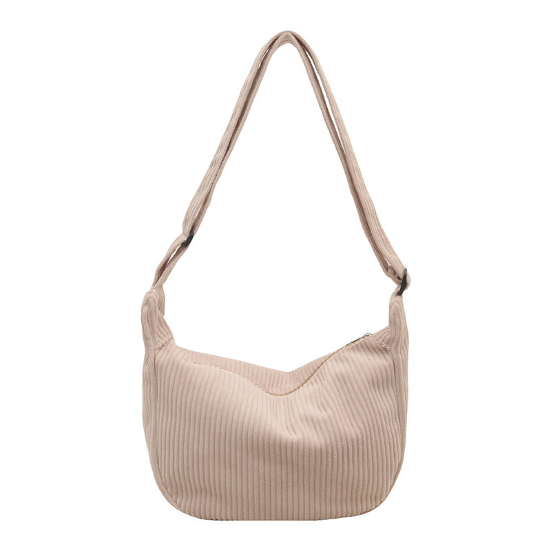 Romantic Large Capacity Crescent Bag Japanese Style Casual Trendy Sweet Solid Color Corduroy Minimalist Shoulder Bag